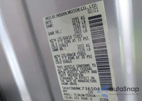 2021 Nissan Rogue Sv из США, поврежденный, VIN 5N1AT3BB8MC736504